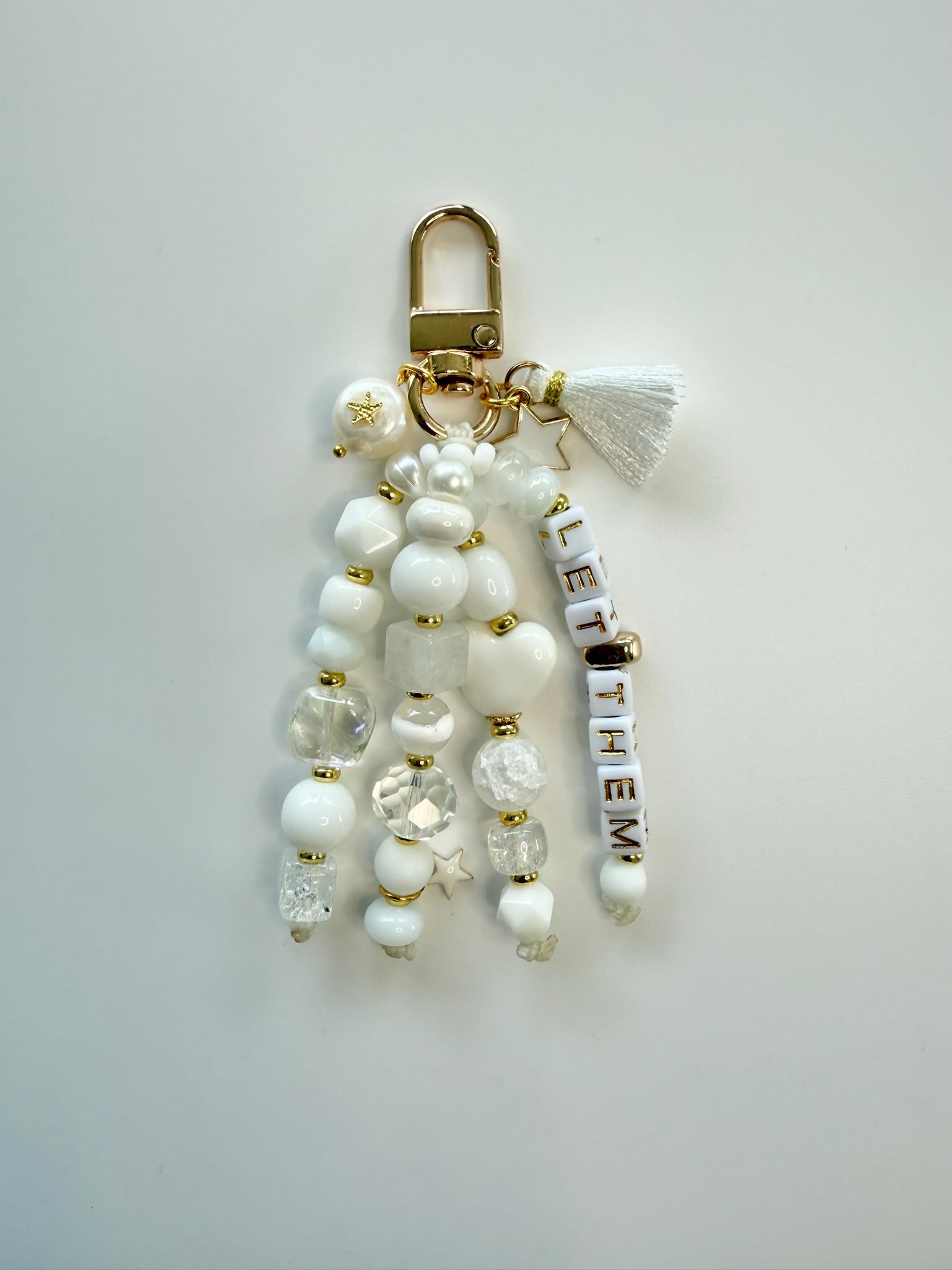 "Let Them” White + Gold Beaded Keychain