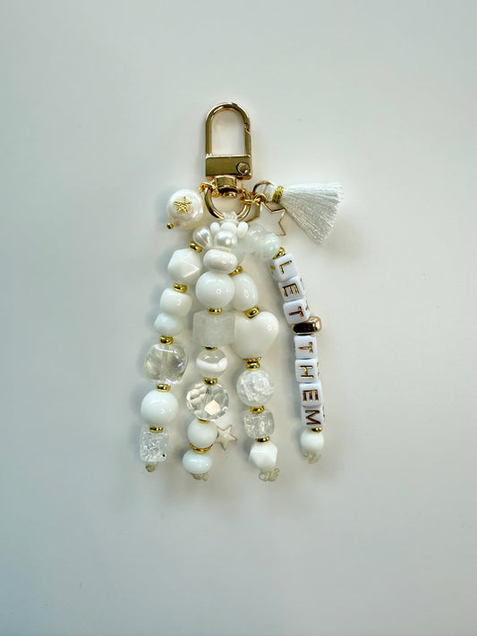 "Let Them” White + Gold Beaded Keychain