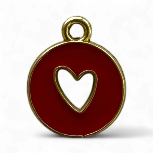 Red round heart cut out charm