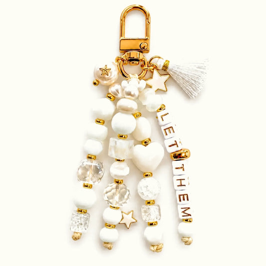 "Let Them” White + Gold Beaded Keychain