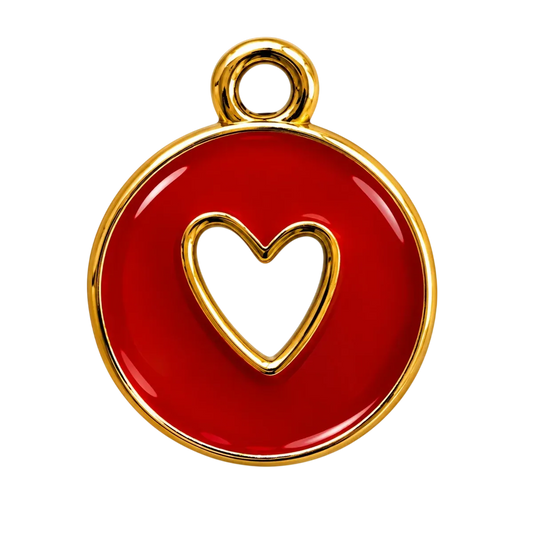 Red Round Heart Cutout Charm